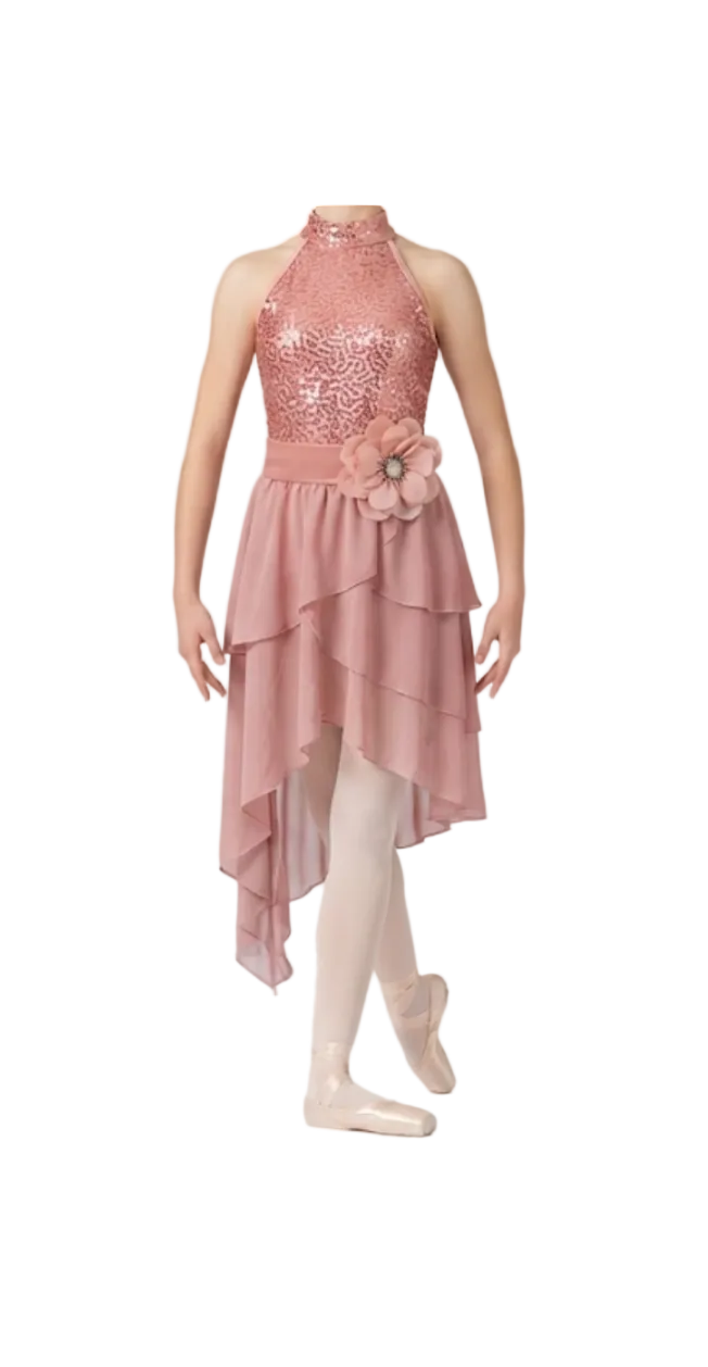 Pink Sequence Dress with Floral Accent - Weissman