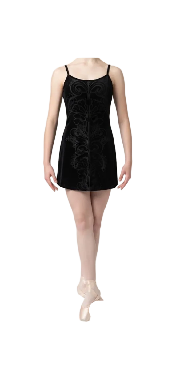 Black Velvet Dress with Floral Print - Weissman