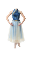 Blue Halter Neck Unitard with Skirt - Handmade