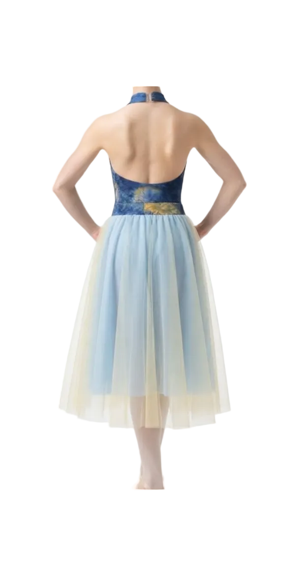 Blue Halter Neck Unitard with Skirt - Handmade