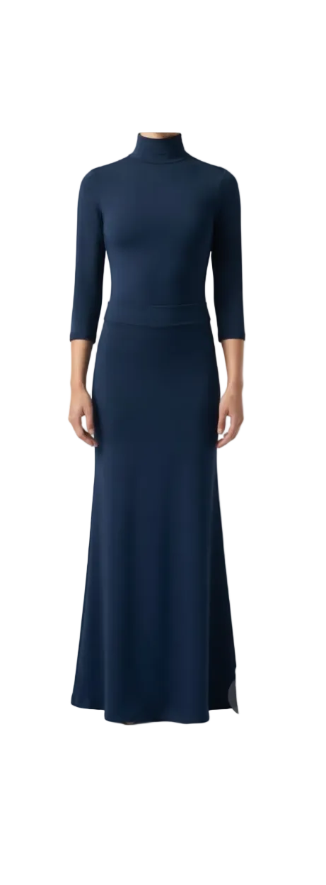 Navy Blue Mock Neck Leo with Seperate Skirt