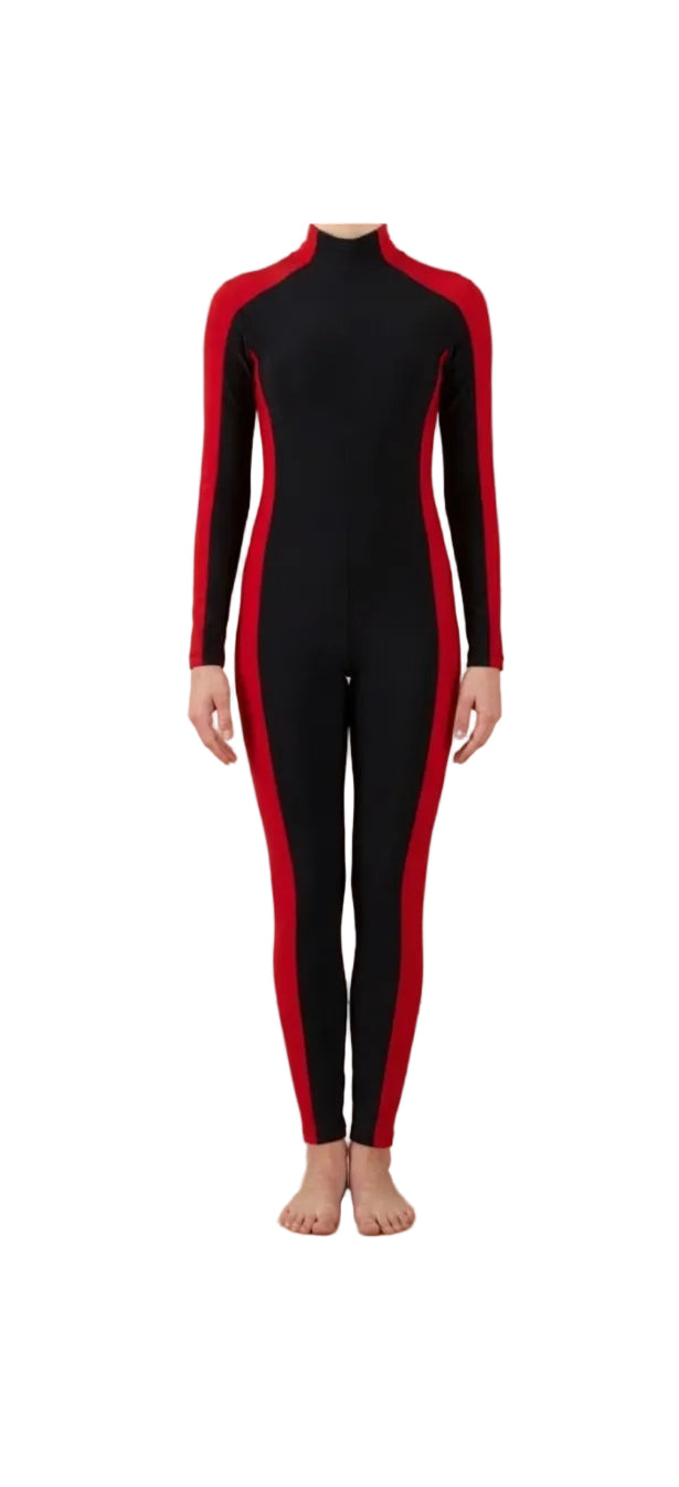 Red and Black Mock Neck Pant Suit - Weissmand