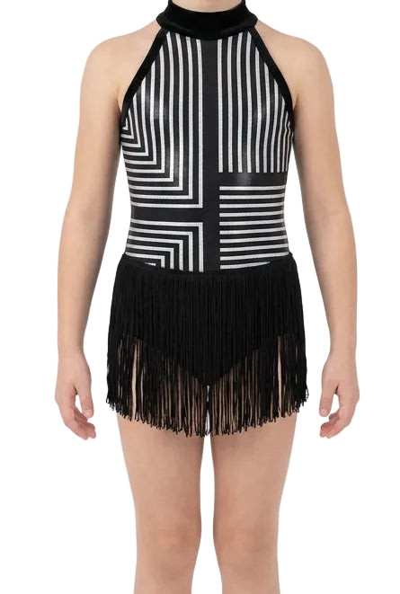 Black and White Geometric Top and Fringe Skirt - Weissman