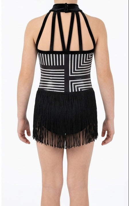 Black and White Geometric Top and Fringe Skirt - Weissman