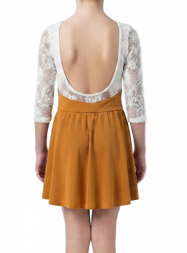 Cream Lace Top with Mustard Skirt - Handmade