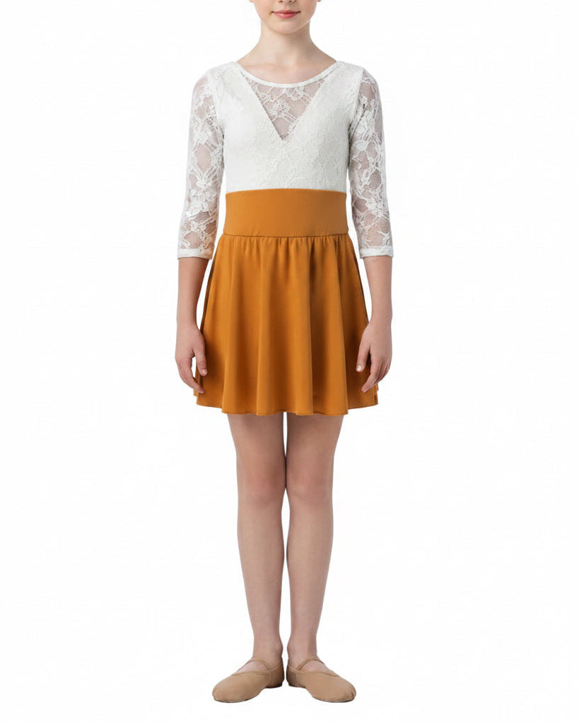 Cream Lace Top with Mustard Skirt - Handmade