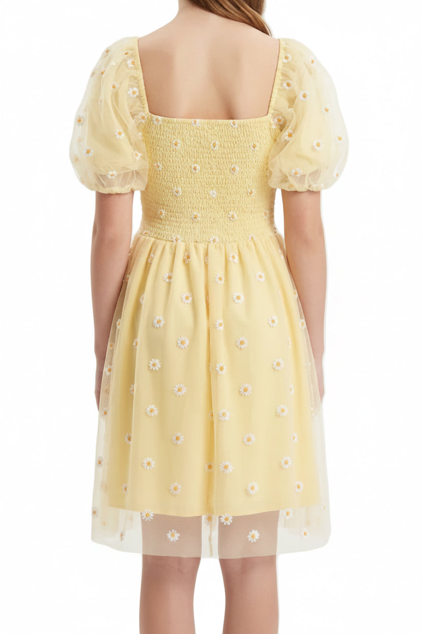 Yellow Dress with White Flowers - Handmade