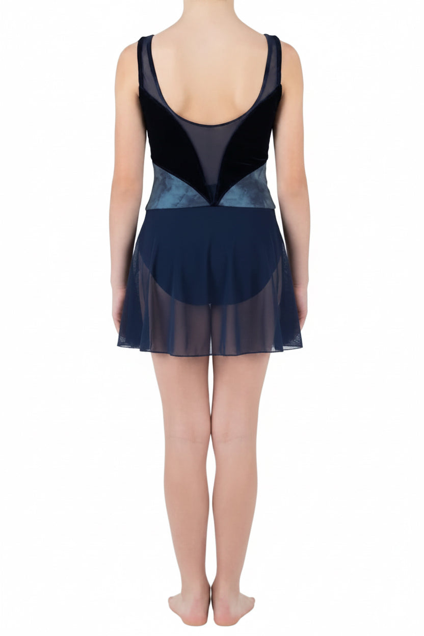 Blue Dress With Mesh Detailing - Handmade