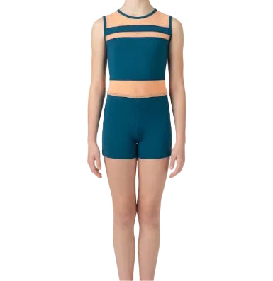 Blue with Nude Mesh Unitard