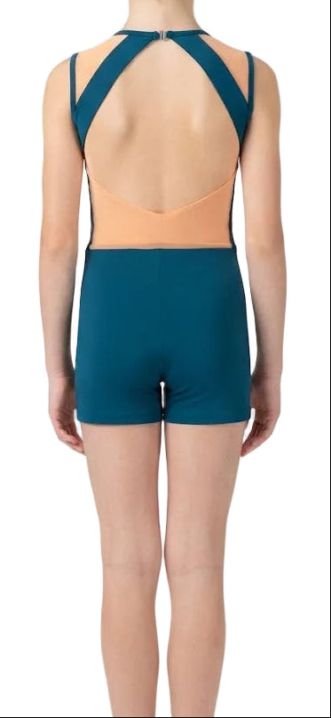 Blue with Nude Mesh Unitard