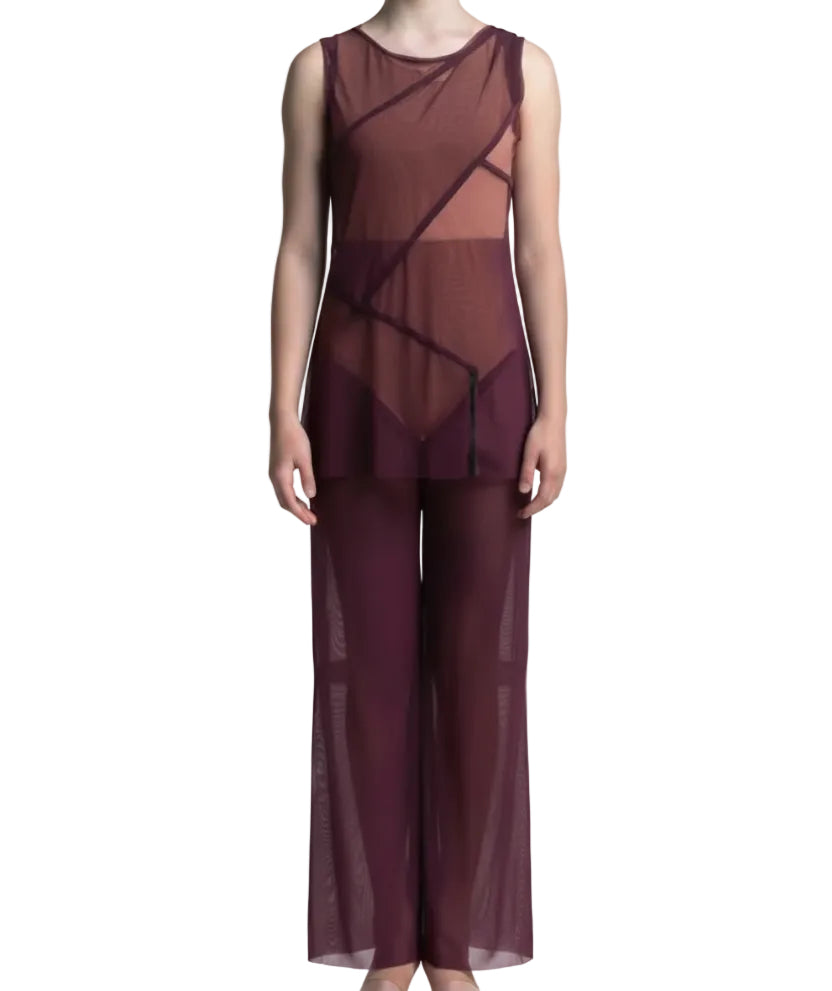 Purple Mesh Shirt and Pants with Nude Underlay - Handmade