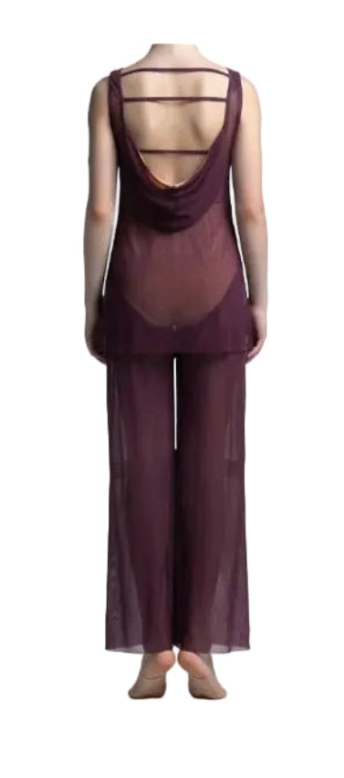 Purple Mesh Shirt and Pants with Nude Underlay - Handmade