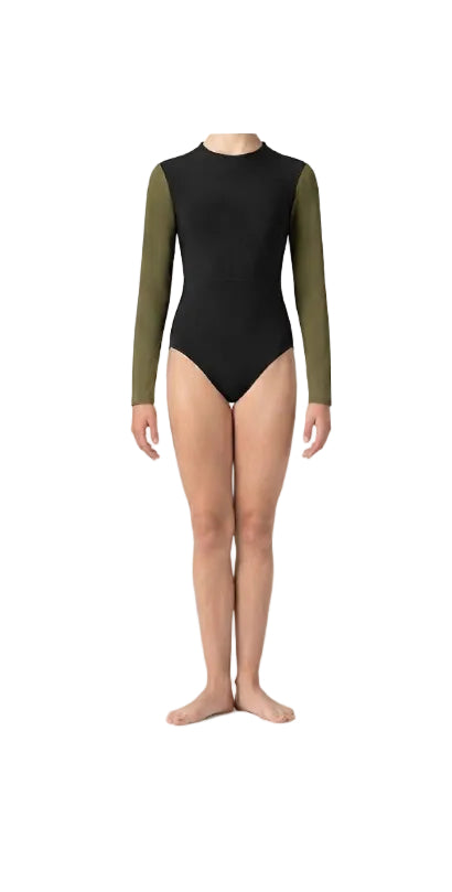 Black Leotard with Green Sleeves - Handmade