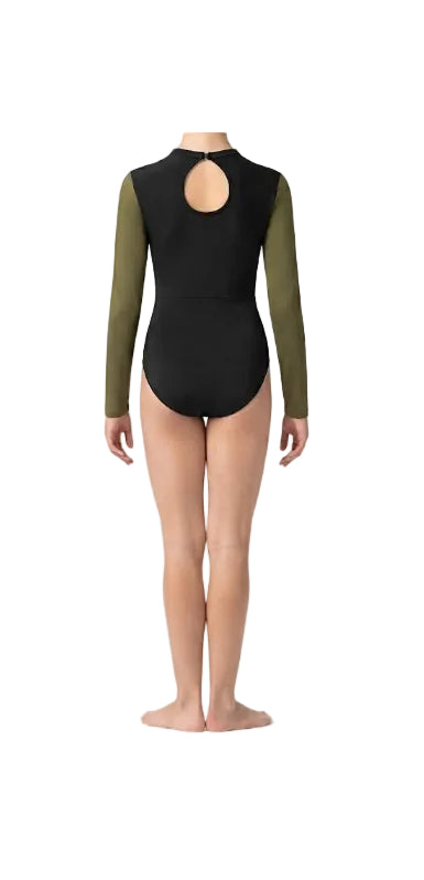 Black Leotard with Green Sleeves - Handmade