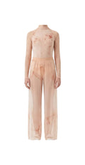 Cream Tie Dye Long Sleeve Leotard and Mesh Pants - Handmade