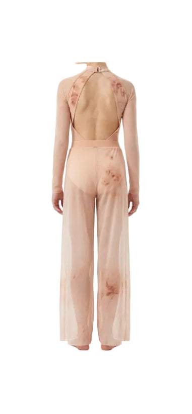 Cream Tie Dye Long Sleeve Leotard and Mesh Pants - Handmade