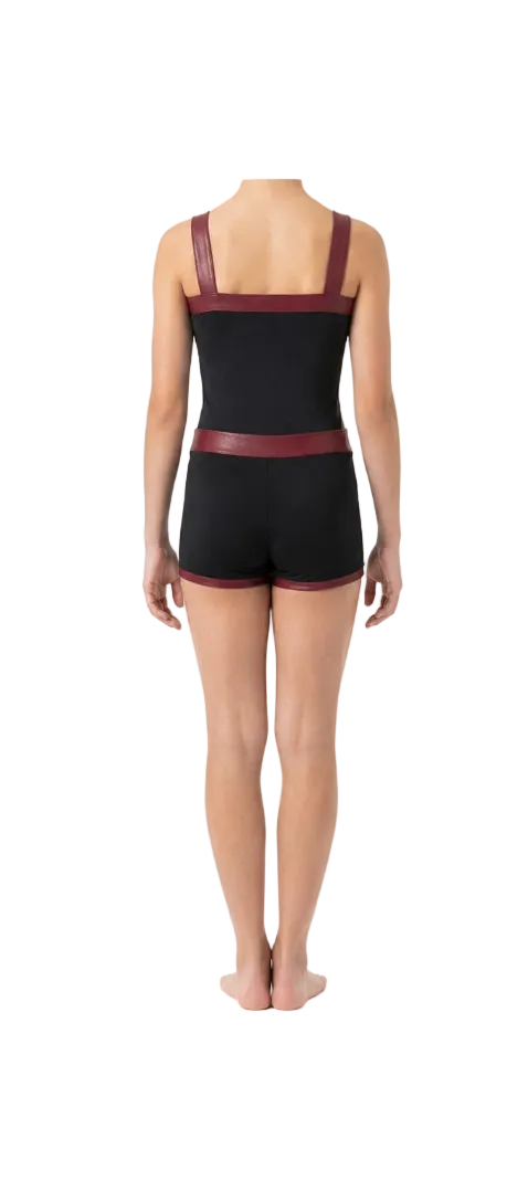 Black with Burghundy Straps Unitard - Handmade