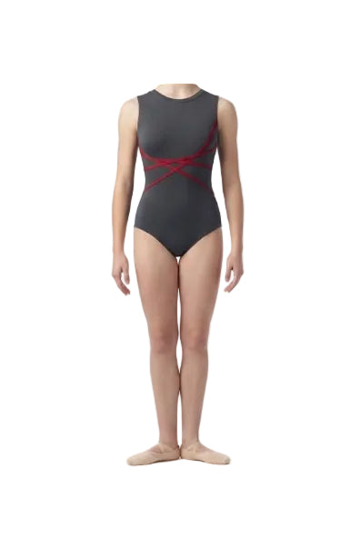 Grey Leotard with Red Strap Detailing - Handmade