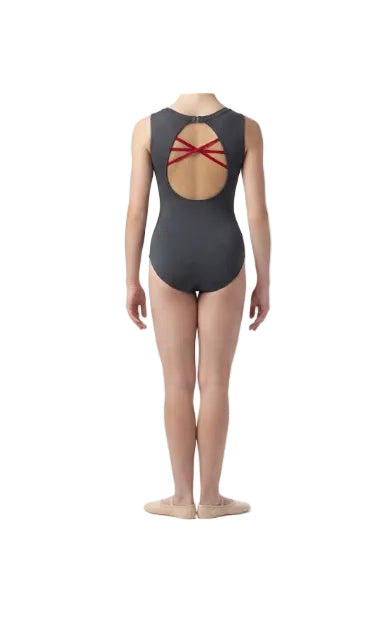 Grey Leotard with Red Strap Detailing - Handmade