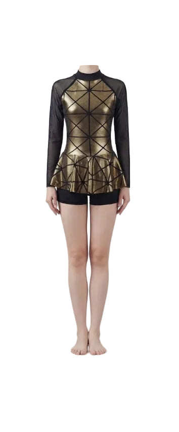 Gold and Black Unitard with Skirt - CamelDance