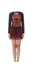 Red Gold and Black Jazz Dress with Fringe - Weissman