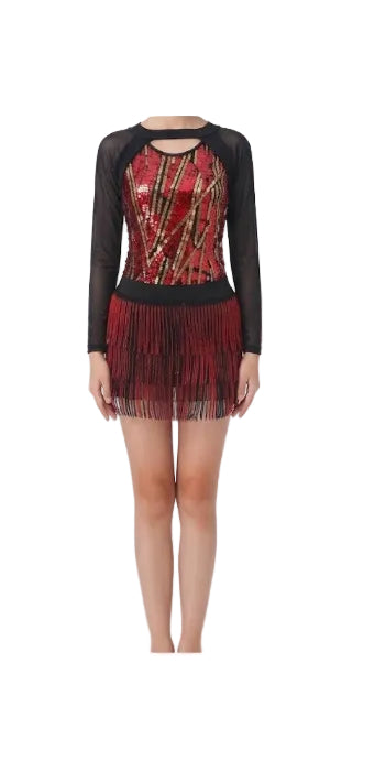Red Gold and Black Jazz Dress with Fringe - Weissman