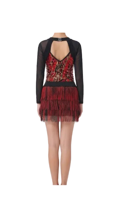 Red Gold and Black Jazz Dress with Fringe - Weissman
