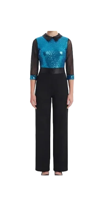 Blue Shimmer and Black Pant Suit