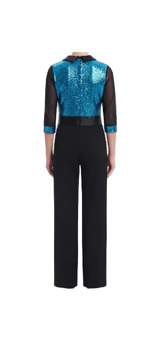 Blue Shimmer and Black Pant Suit