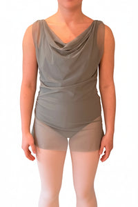 Grey Unitard with Mesh Overlay
