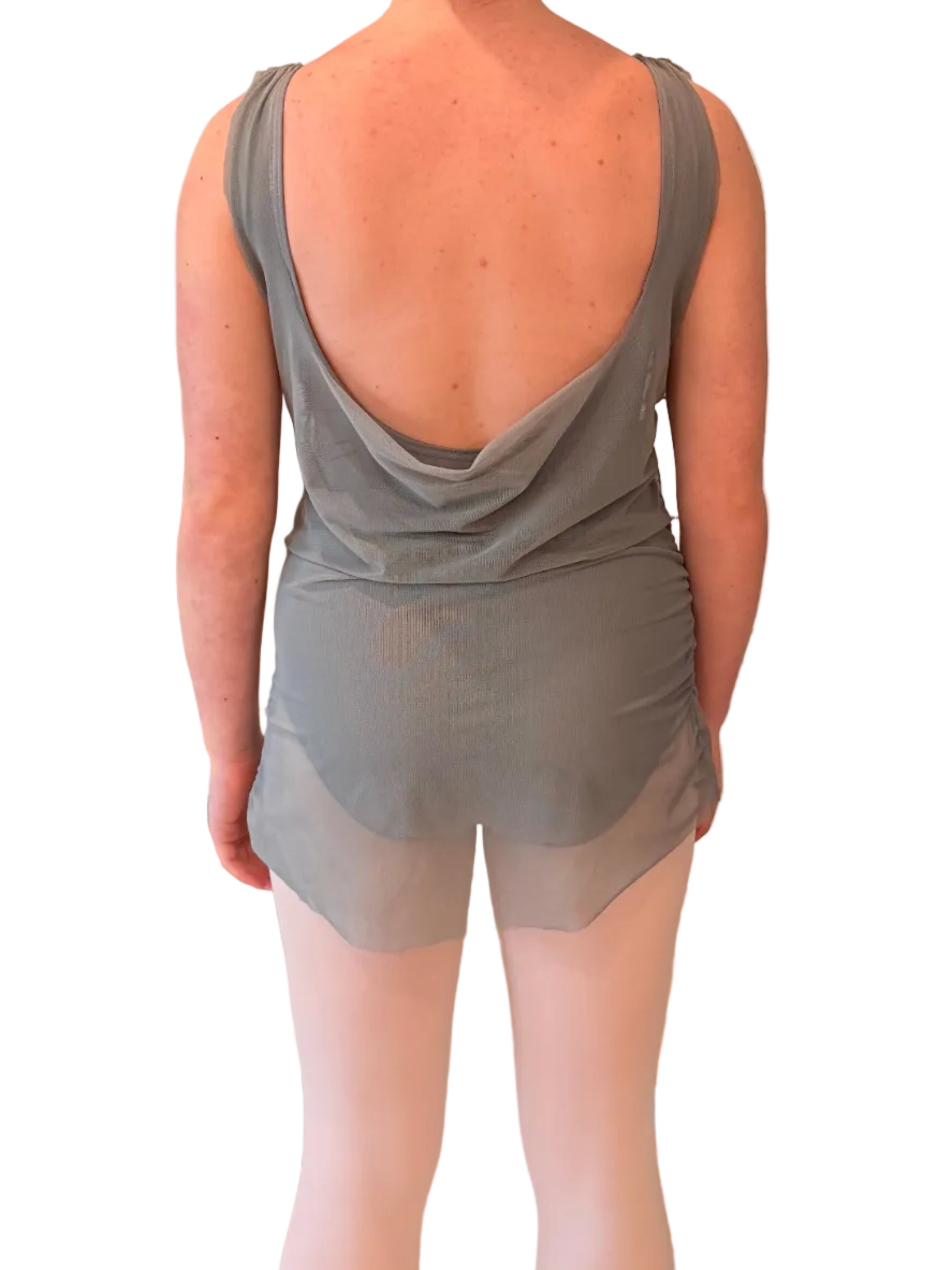 Grey Unitard with Mesh Overlay