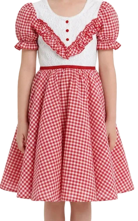 White and Red Gingham Dress - Rental