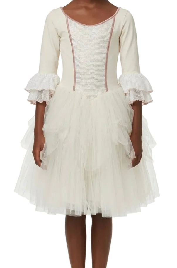 Cream Dress with Ruffle Sleeves and Skirt - Rental