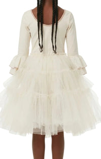 Cream Dress with Ruffle Sleeves and Skirt - Rental