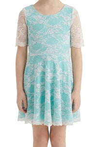 Teal Blue with Lace Overlay Dress