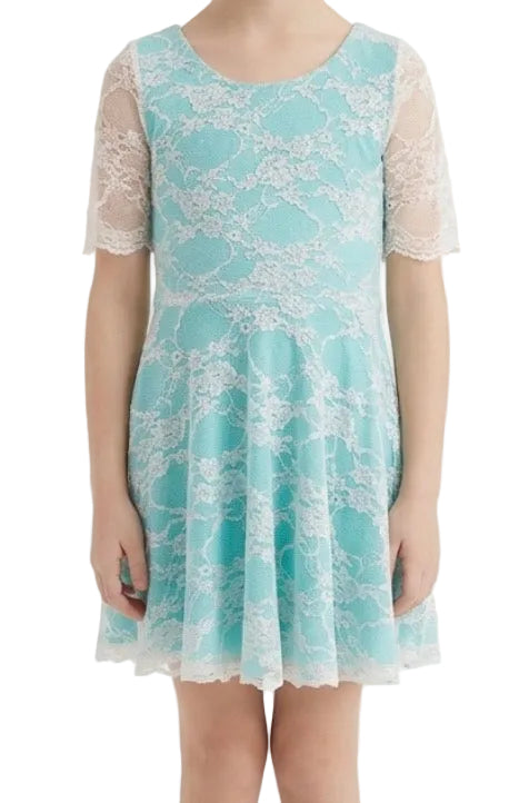 Teal Blue with Lace Overlay Dress