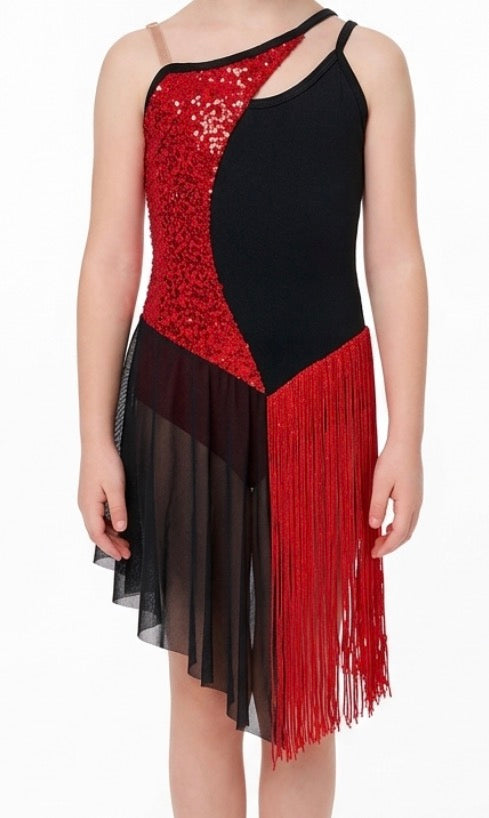 Red and Black Fringe Dress