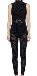 Black Geometric Velvet Bodysuit
