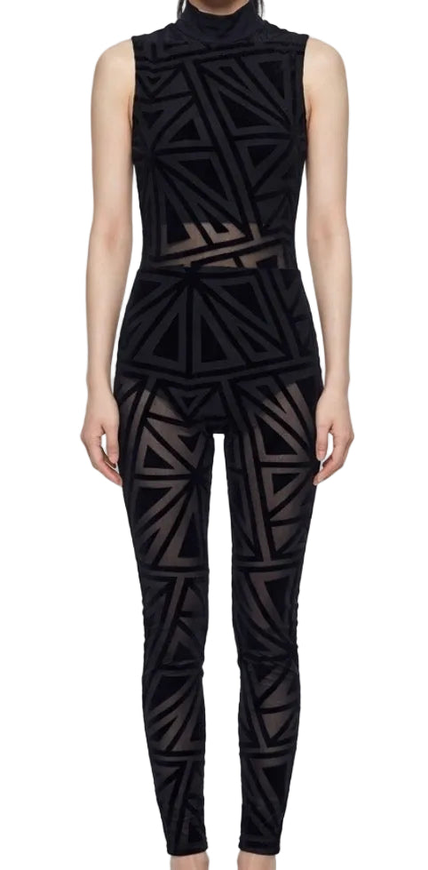 Black Geometric Velvet Bodysuit