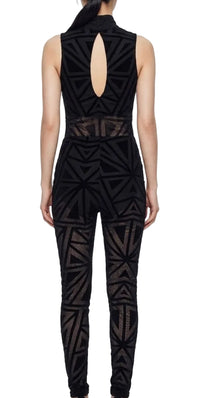 Black Geometric Velvet Bodysuit
