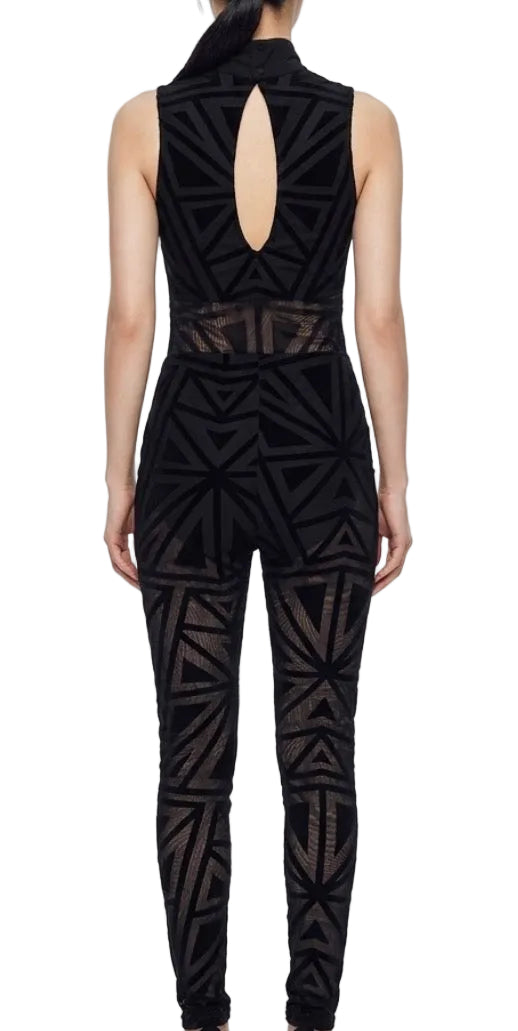 Black Geometric Velvet Bodysuit