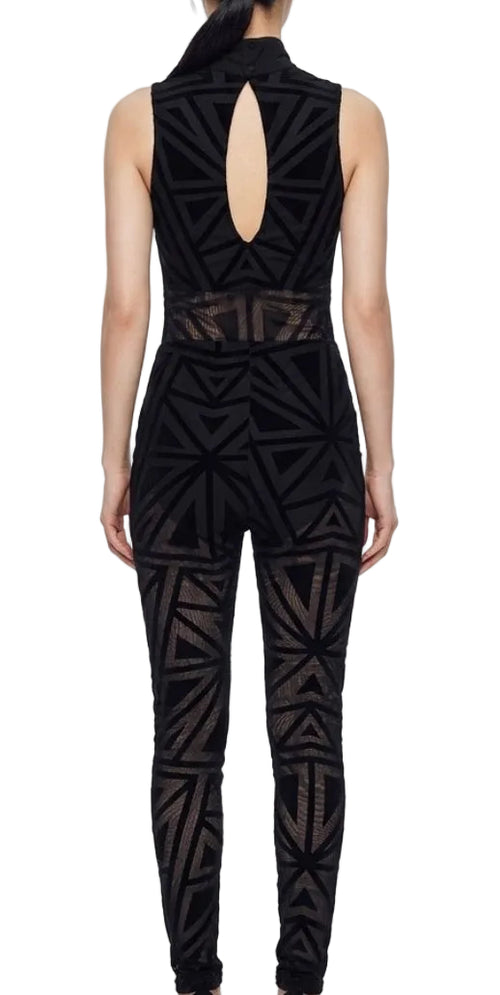 Black Geometric Velvet Bodysuit