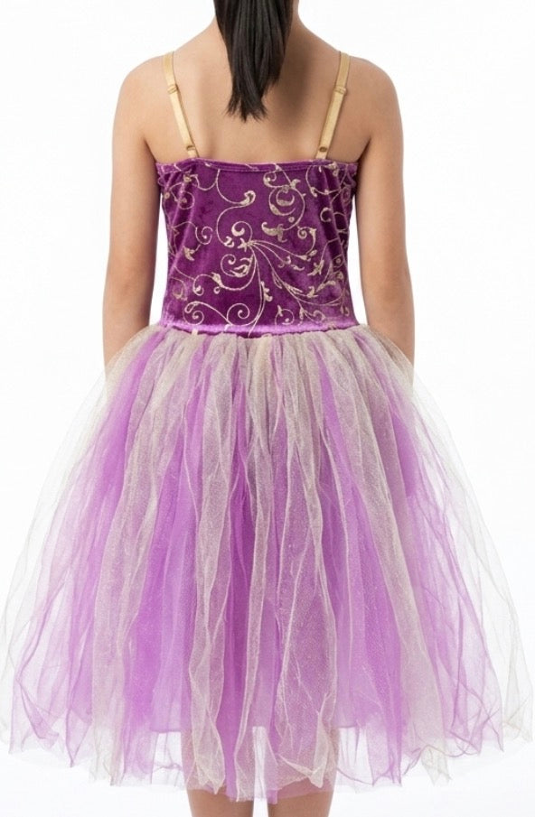 Pink Ballet Dress with Gold Flowers - Victoria Dancewear