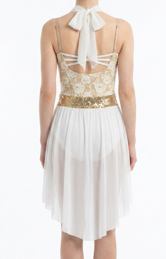 White and Gold Unitard with half skirt - Weissman