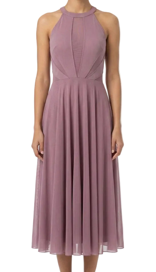 Mesh Halter Midi Dress with Side Slits - Balera