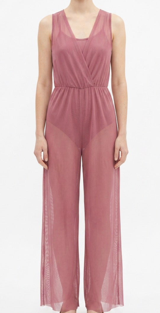 Cowl Drape Power Mesh Jumpsuit - Balera