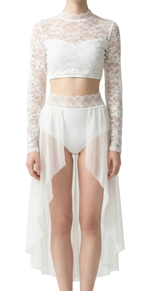 Lace Long Sleeve and 3/4 Skirt Two Piece