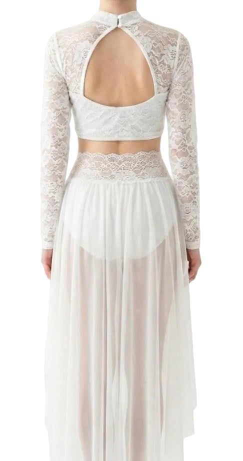 Lace Long Sleeve and 3/4 Skirt Two Piece