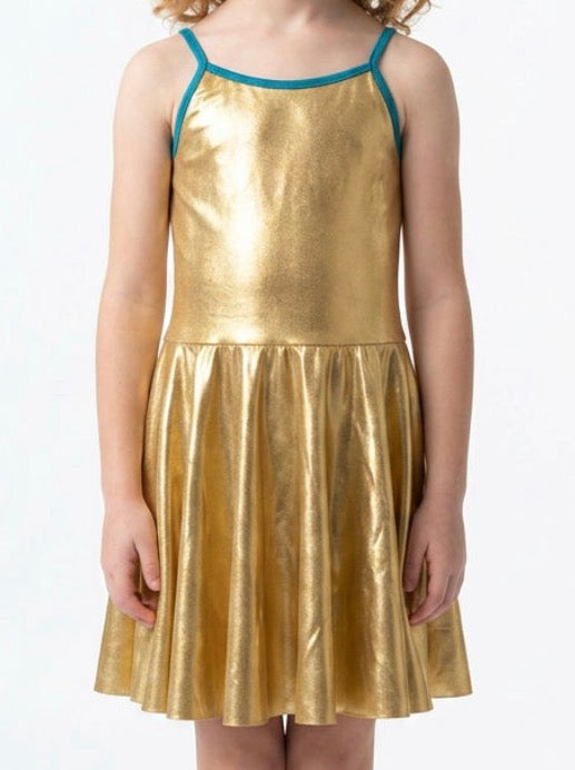 Gold Dress with Teal Straps