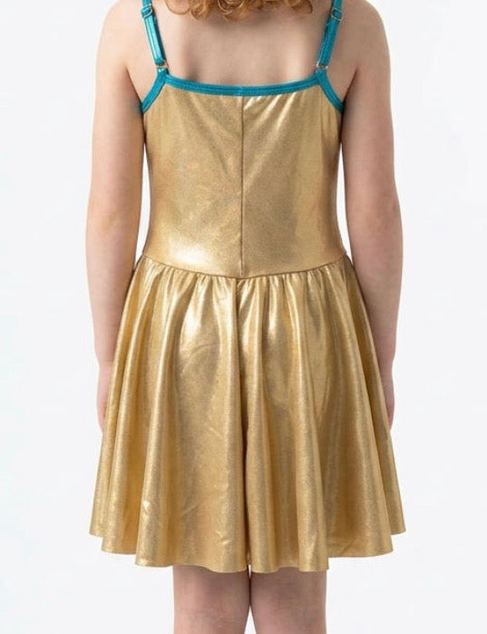 Gold Dress with Teal Straps